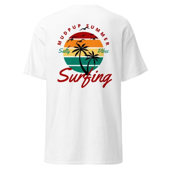 MUDPUPs Summer Surfing T-Shirt - Salty Vibes - Retro Graphic Tee - Gift for Surf - Picture 1 of 11